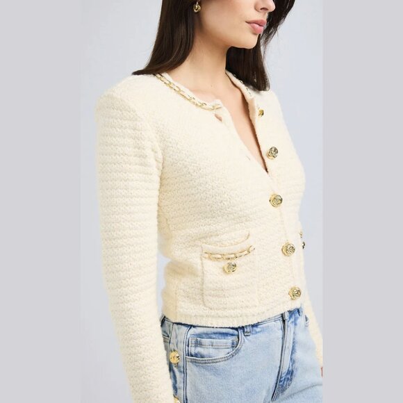 NEW Generation Love - Sizes M, L, XL Women's Kelly Chain Cardigan, Cream Melange - Picture 4 of 11